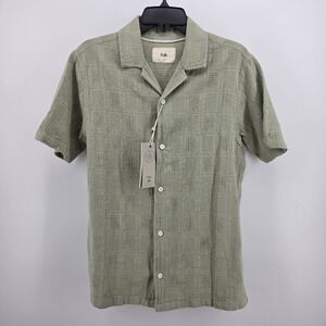 Folk men's Dax Wax SS Shirt Sage Green Textured Cotton Waffle Check Button Up